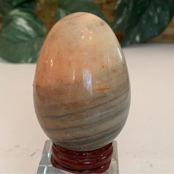 Banded Calcite Crystal Carved Egg Polished Onyx Healing Chakra Stone W Stand 2.5 - Picture 15 of 15